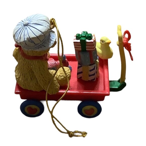 Vtg Priscilla Hillman Cherished Teddies Train Engineer Teddy Bear Wagon Ornament - Picture 2 of 5